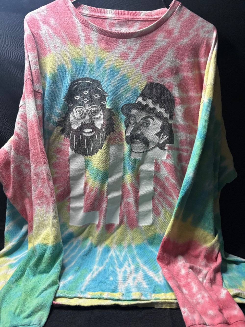 Cheech & Chong Mens Large LIT Tie Dye Graphic Long Sleeve T Shirt Licensed.